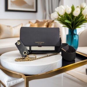 Paris Chic Mini Stylish Synthetic Faux Leather Bag with Golden Chain Strap, Buckle Closure ( Black)