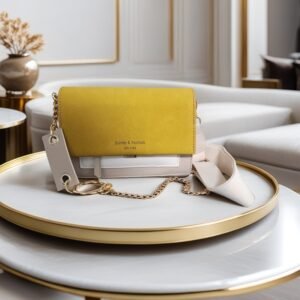 Paris Chic Mini Stylish Synthetic Faux Leather Bag with Golden Chain Strap, Buckle Closure (Yellow)