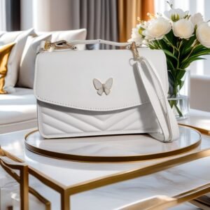 Classic Butterfly White Embossed Square Crossbody Bag, Women’s Fashion PU  Shoulder Handbag with Adjustable Strap, Perfect for all White parties.