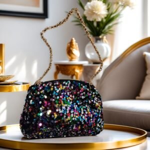 Chic Sparkly, Lightweight Crossbody Purse with Golden Chain Strap, Perfect for Night Out