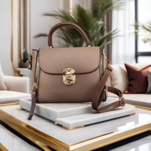 Versatile Handbag, Detachable Strap, Magnetic Closure, Brown with Brown Accents, Golden-Tone Hardware for classic Women