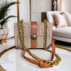 Lovely Sun Gold Design, Embroidery Versatile Shoulder bag with chain Strap  (Brown)