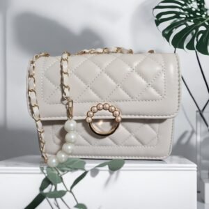 Beautiful Versatile classic Handbag with pearls chain strap, good quality, durable,  perfect for every occasion. White