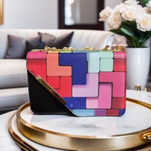 Royal Block Colors Handbag with chain strap, fashionable women’s handbag(Black)