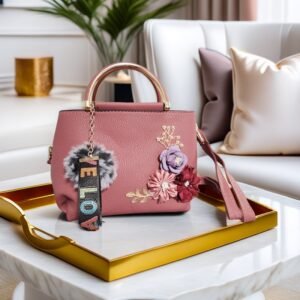 Top Handle Small Purse with Three Flowers (Pink)